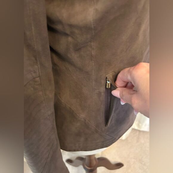 Athleta Helena Suede Leather Moto/Biker Jacket Brown Size XS Fully Lined EUC - Picture 8 of 14